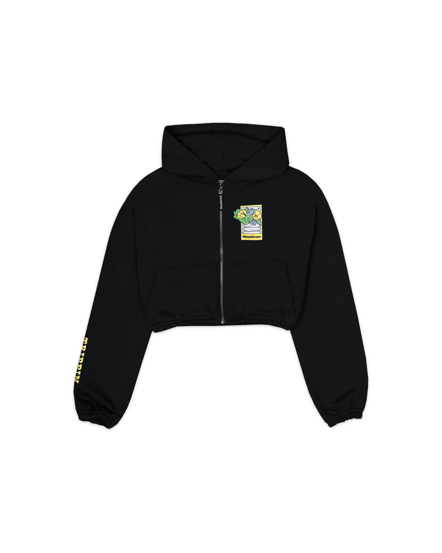 HOODIE CROP ENRESORTADO LEAFY ESCAPES NEGRO