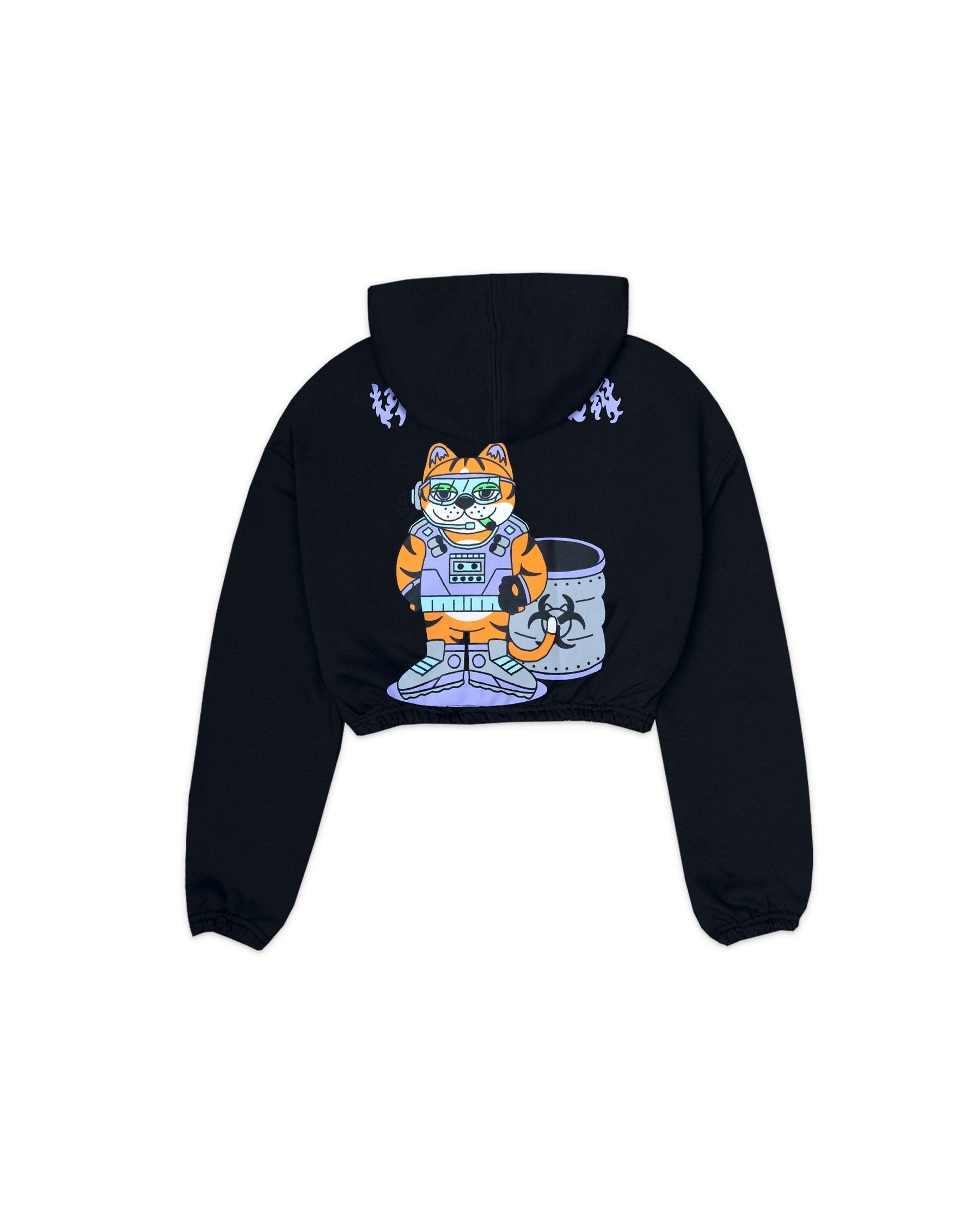 HOODIE CROP ENRESORTADO CELESTIAL CAT RADIANCE  NEGRO