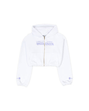 HOODIE CROP ENRESORTADO CELESTIAL CAT RADIANCE  BLANCO